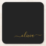 Black Gold Modern Script Girly Monogram Name Square Paper Coaster<br><div class="desc">Black and Gold Simple Script Monogram Name Paper Coasters. This makes the perfect graduation,  birthday,  wedding,  bridal shower,  anniversary,  baby shower or bachelorette party gift for someone that loves glam luxury and chic styles.</div>
