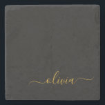 Black Gold Modern Script Girly Monogram Name Stone Coaster<br><div class="desc">Black and Gold Simple Script Monogram Name Stone Tile. This makes the perfect graduation,  sweet 16 birthday,  wedding,  bridal shower,  anniversary,  baby shower or bachelorette party gift for someone that loves glam luxury and chic styles.</div>