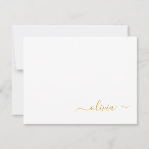 Black Gold Modern Script Girly Monogram Name Thank You Card