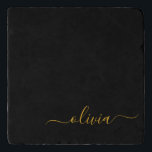 Black Gold Modern Script Girly Monogram Name Trivet<br><div class="desc">Black and Gold Simple Script Monogram Name Stone Trivet. This makes the perfect graduation,  birthday,  wedding,  bridal shower,  anniversary,  baby shower or bachelorette party gift for someone that loves glam luxury and chic styles.</div>