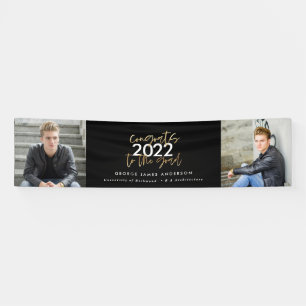 Black + gold modern script multi photo graduation banner