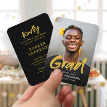 Black Gold Modern Script Photo Graduation Invite