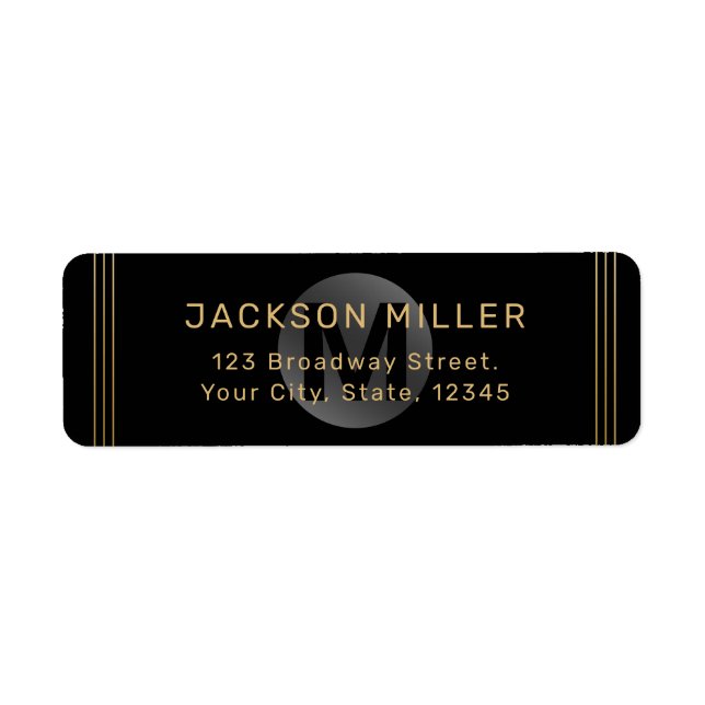 Black & gold modern simple monogram return address (Front)