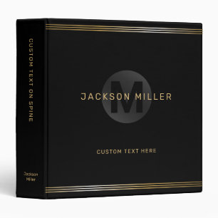 Black & gold modern simple personalized monogram binder