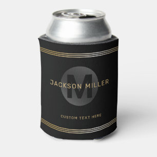 Black & gold modern simple personalized monogram c can cooler
