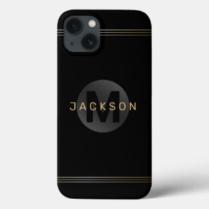 Black & gold modern simple personalized monogram iPhone 13 case