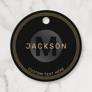 Black & gold modern simple personalized monogram f favour tags