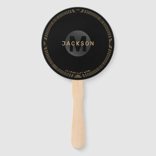 Black & gold modern simple personalized monogram hand fan