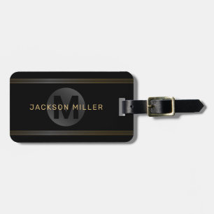 Black & gold modern simple personalized monogram luggage tag