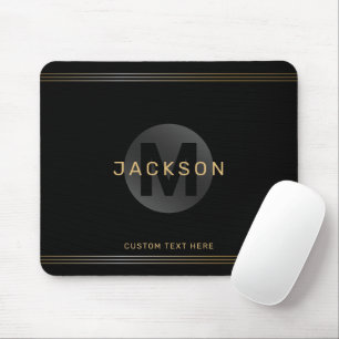 Black & gold modern simple personalized monogram mouse pad