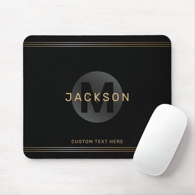 Black & gold modern simple personalized monogram mouse pad (With Mouse)