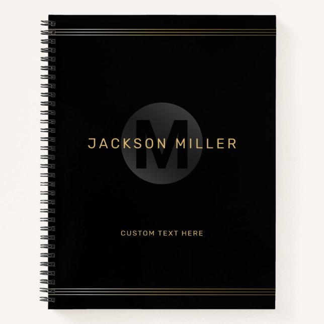 Black & gold modern simple personalized monogram notebook (Front)