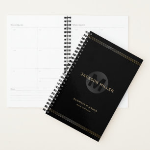 Black & gold modern simple personalized monogram planner