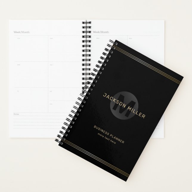 Black & gold modern simple personalized monogram planner (Display)