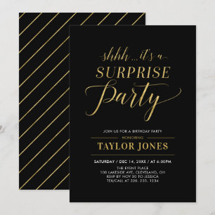 Black & Gold   Modern Surprise Birthday Party Invitation