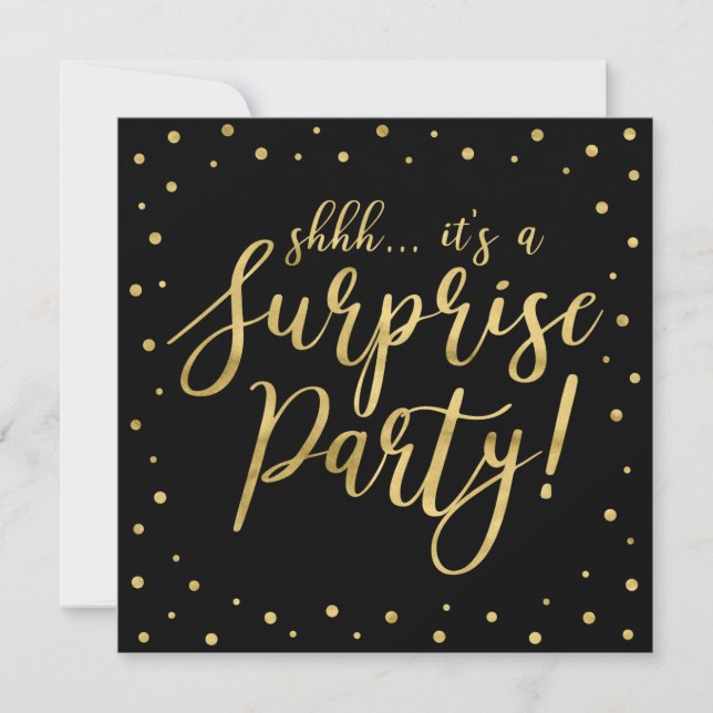 Black & Gold | Modern Surprise Retirement Party Invitation (Front)