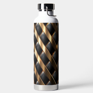 BLACK & GOLD MODERN WEAVE LOOK PATTERN WATER BOTTLE