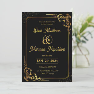 Black Gold Modern Wedding Invitation