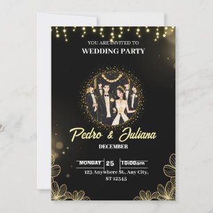 Black Gold Modern Wedding Party Invitation