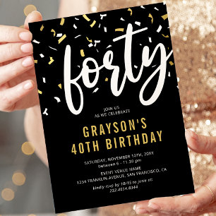 Black & Gold moderne Invitation de fête d'annivers