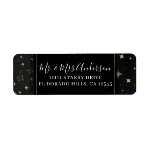 Black & Gold Moderne Lune Céleste Étoiles Mariage