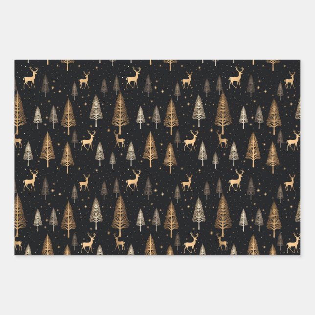 Black Gold Moderne Papier d'enveloppement de Noël  (Devant)