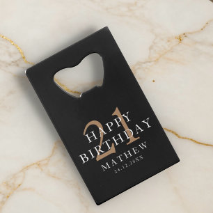 Black & Gold Modner 21st Birthday Party Credit Card Bottle Opener