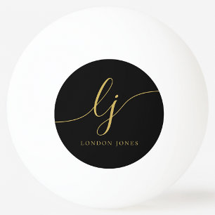 Black Gold Monogram and Name Personalized Ping Pong Ball