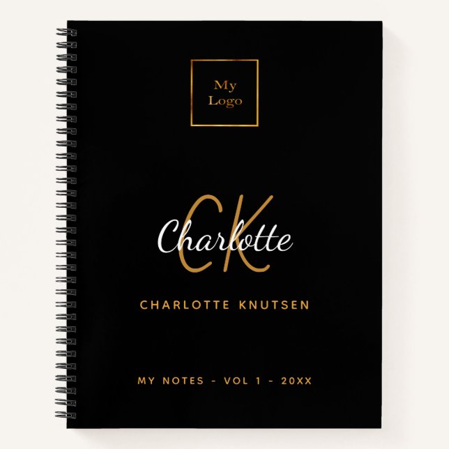 Black gold monogram business logo notebook (Front)
