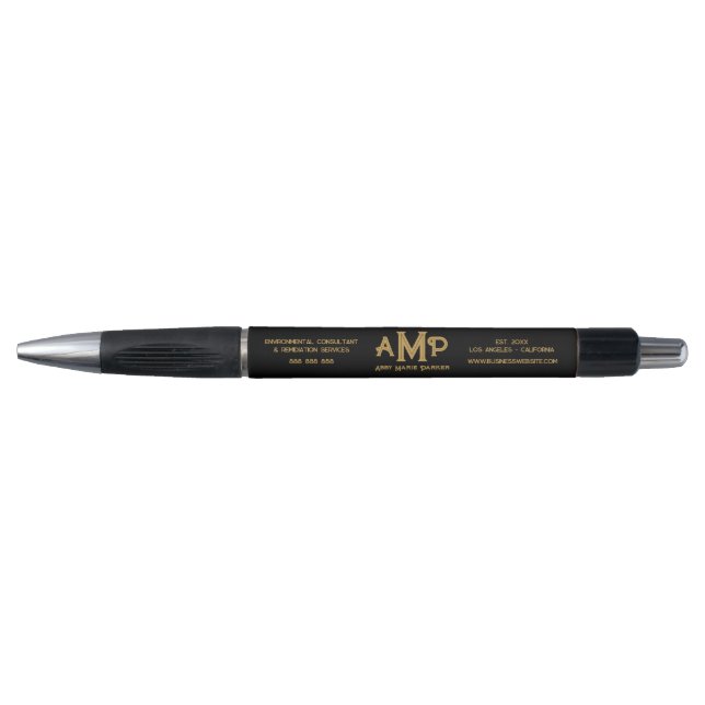 Black Gold Monogram Business Logo Pen (Front)