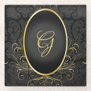 Black gold Monogram Classy Royal Style Coaster