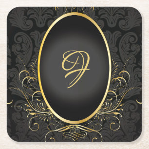 Black gold Monogram Classy Royal Style Coaster