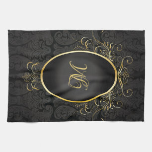 Black gold Monogram Classy Royal Style Towel