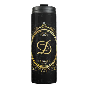 Black Gold Monogram Classy Thermal Tumbler
