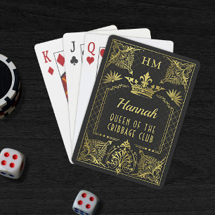 Black Gold Monogram Crown Personalized Name Text Playing Cards