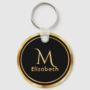 Black gold monogram elegant classic keychain