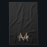 Black Gold Monogram Elegant Girly Script Kitchen Towel<br><div class="desc">Chic black and gold monogram kitchen towel. You can personalize the name,  monogram and customize the font and colours to create your own unique design. Designed by Thisisnotme©</div>