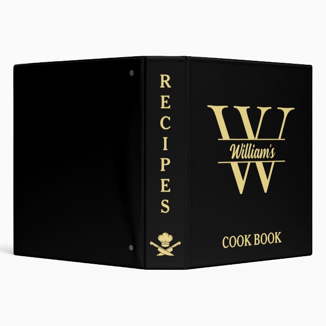 Black & Gold Monogram | Elegant Initial Cookbook Binder (Background)