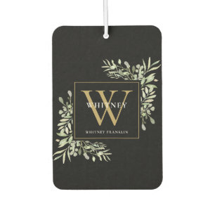 Black Gold Monogram Elegant Modern Greenery Air Freshener