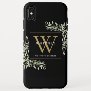 Black Gold Monogram Elegant Modern Greenery iPhone XS Max Case