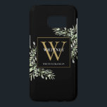 Black Gold Monogram Elegant Modern Greenery Samsung Galaxy S7 Case<br><div class="desc">Elegant watercolor greenery leaves monogram name phone case featuring a gold monogram initial on a chic black background. Designed by Thisisnotme©</div>