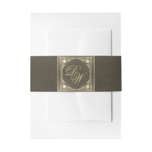 Black Gold Monogram Elegant Script Vintage Wedding Invitation Belly Band