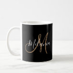 Black Gold Monogram Elegant Stylish Script Name  Coffee Mug<br><div class="desc">Personalized gift Black Gold Monogram Elegant Stylish Script Name Coffee Mug</div>