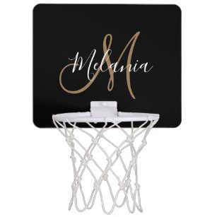  Black Gold Monogram Elegant Stylish Script Name  Mini Basketball Hoop