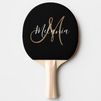  Black Gold Monogram Elegant Stylish Script Ping  Pong Paddle