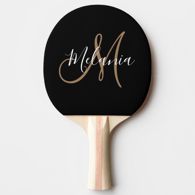  Black Gold Monogram Elegant Stylish Script Ping  Pong Paddle (Front)