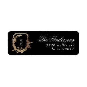 black gold monogram envelope return address