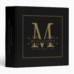 Black Gold Monogram Family Established Recipe Binder