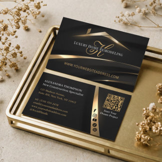 Black Gold Monogram Home Remodelling Contractor Business Card