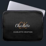 Black gold monogram initails name script laptop sleeve<br><div class="desc">A classic chic black background. Personalize and add your first name,  monogram initials and full name. The first name is written with a modern hand lettered style script. Modern,  trendy and simple.</div>